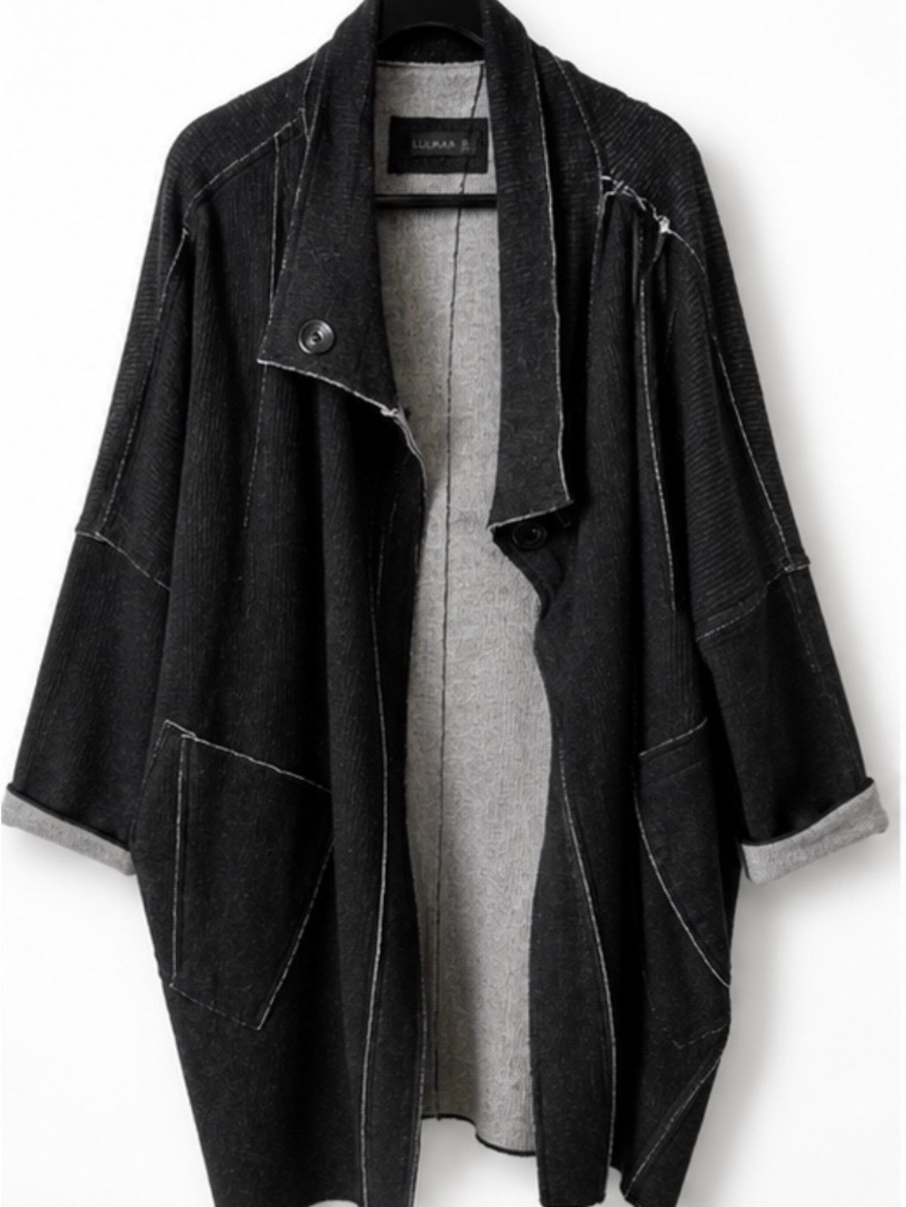 Luukaa Black Draped Open-Front Trench Coat